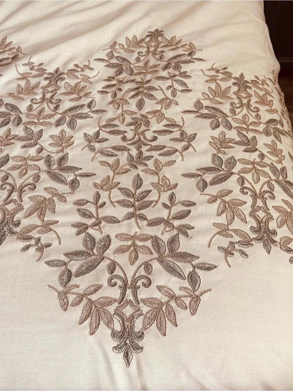 Cream Embroidered Leaf Comforter Set - Elegant Neutral Bedding